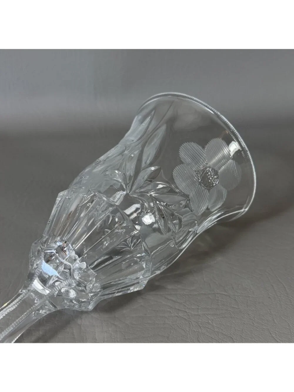 Vintage Clear Glass Dinner Bell Cut Pinwheel Frosted Floral Gray Etched Crystal